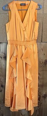 Karl Lagerfeld  Paris Sleeveless Ruffle  Midi Dress Women's S Orange V- Neck